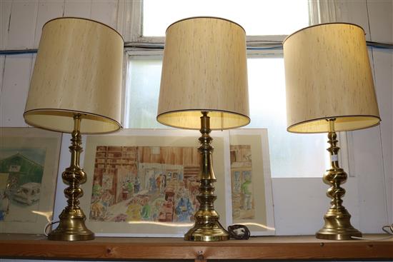 3 brass table lamps